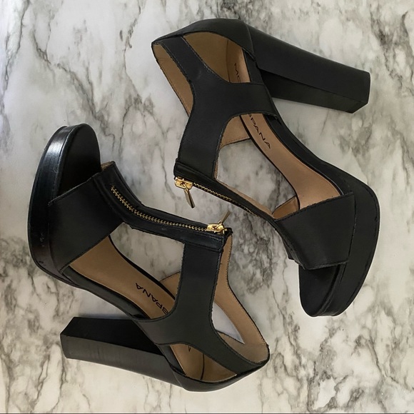 Moda Spana Black Leather Zip-Up Block Heel